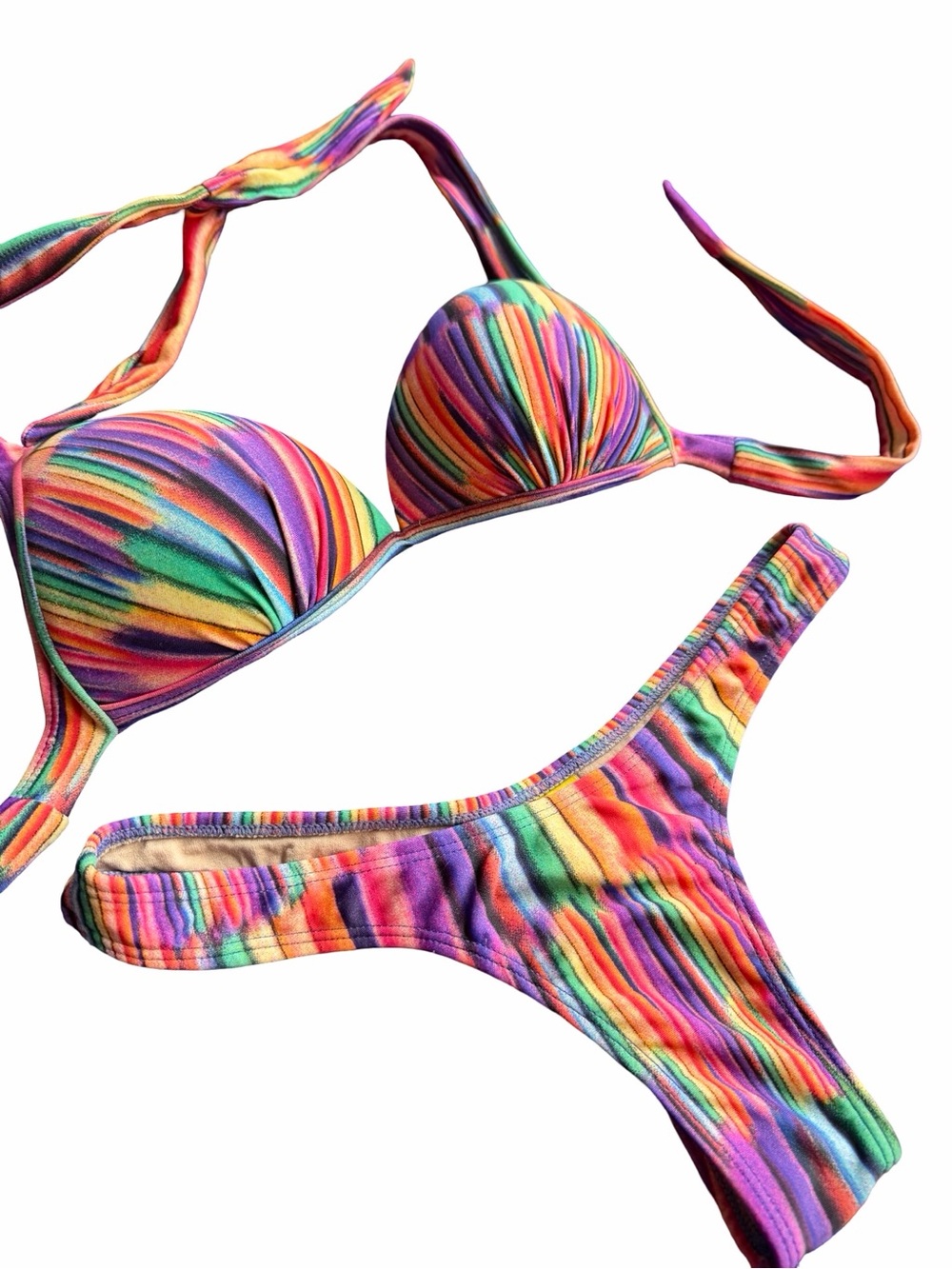 Women’s Rainbow Multicolor Bikini Set - Push-Up Top & Cheeky Bottom